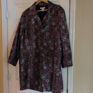 Dressbarn Red and Black Paisley Trench Coat
